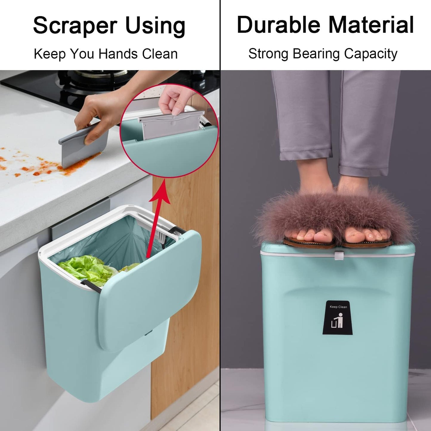 Tiyafuro 2.4 Gallon Kitchen Compost Bin for Counter Top or Under Sink, Hanging Small Trash Can with Lid for Cupboard/Bathroom/Bedroom/Office/Camping, Mountable Indoor Compost Bucket (Blue)-VerdiqueGarden