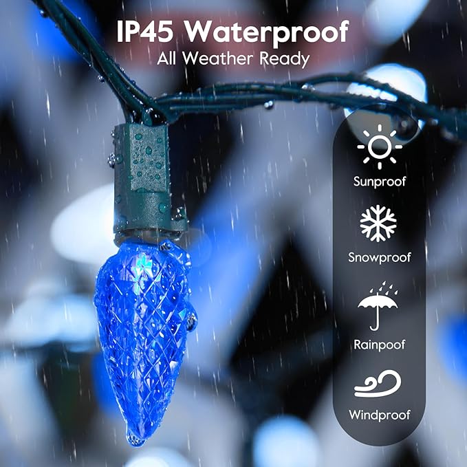 Brightown C6 LED Christmas String Lights - 2 Pack Each 20ft 60LED Battery Operated Strawberry String Lights with Timer and 8 Light Modes for Christmas Trees Wreaths, Indoor Xmas Decor, Blue and White-VerdiqueGarden