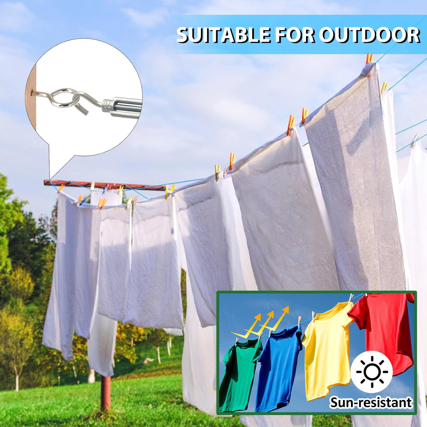 Turnbuckles for Cables Wire, 1/8" X 100Ft Blue PVC Coated Wire Rope Kit, Multi-use Steel Cable for Grape Vines/Clothes Line Outdoors for T Post/String Light Hanging/Garden Wire-VerdiqueGarden