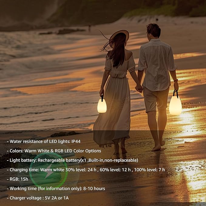 uuffoo Portable Outdoor Table Lamp, Dimmable Cordless Lamp with Remote and 7 RGB Colors IP44 Waterproof Hanging Lamp Indoor/Outdoor Night Lamp Lantern for Bedroom Garden Dining Camping-VerdiqueGarden