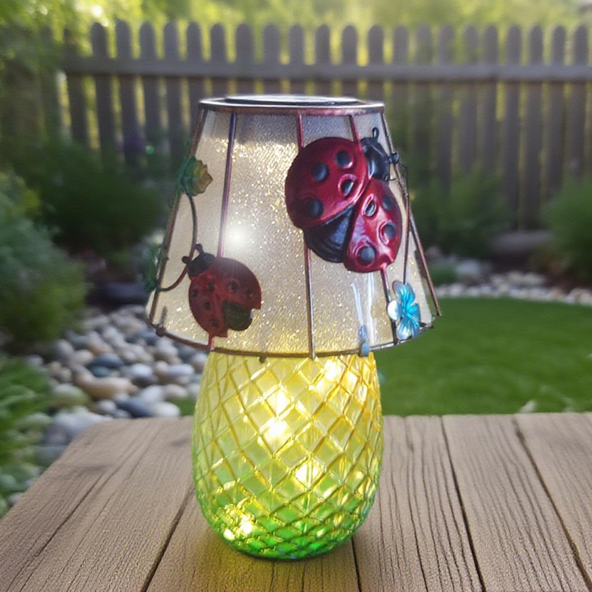 Ladybug Solar Garden Lights Outdoor Decor - Waterproof Tabletop Solar Lamp - Cordless Table Lamps for Garden Patio Porch Yard Backyard Balcony Wedding, Gifts for Mom (Ladybug)-VerdiqueGarden