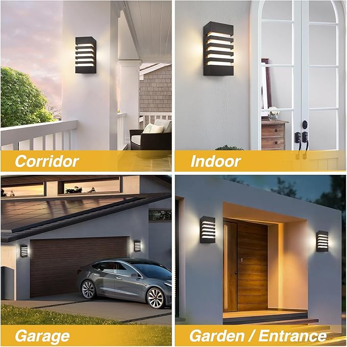Outdoor Wall Light 12W LED Modern Wall Sconce Lamp Exterior Wall-Mounted Garden Corridor Porch Patio Light Waterproof LED Wall Light Fixture for Outdoor Lighting Warm White,Pack of 2-VerdiqueGarden