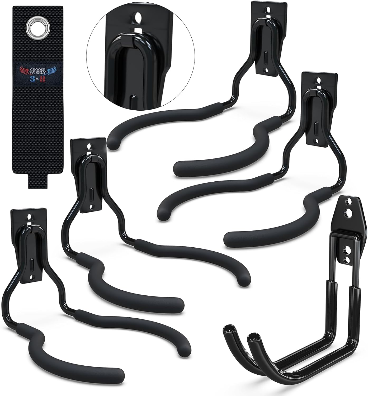 3-H Weed Eater Hanger 4 Pack,1 Garden Hose Holder,1 Extension Strap,Utility Weedeater Rack,Tool Hangers for Organizing and Hanging Weed Wacker,Leaf Blower,String Trimmer in Garden-VerdiqueGarden