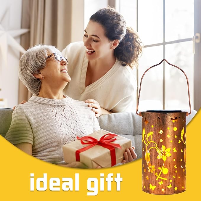 2 Pack Hummingbird Solar Lanterns Outdoor Hanging Lantern Lights, Hollowed-Out Metal Decor Lantern-VerdiqueGarden