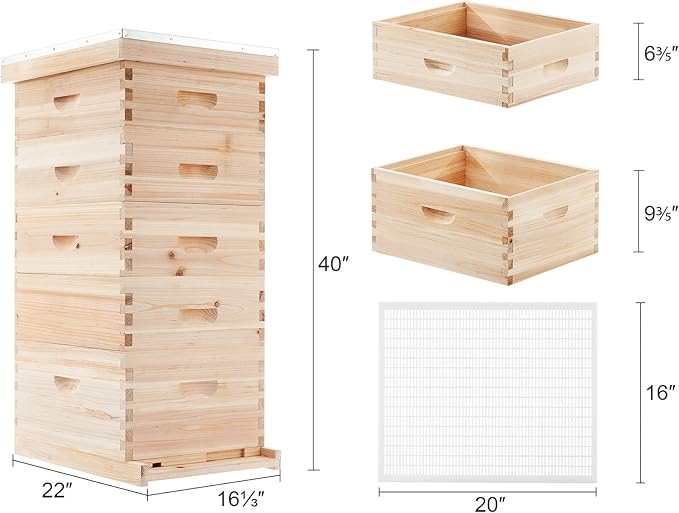 CREWORKS 5 Layer Bee Hive, Beehive for Honey, Bee Box Beekeeping Supplies, Hive Kit for Starter Beekeeper (No Frames)-VerdiqueGarden