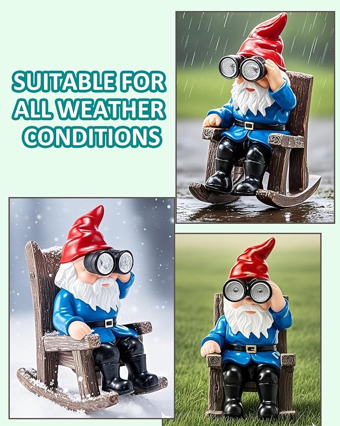 Solar Garden Gnome Statues Resin Gnome Figurines Sitting on Rocking Chair Outdoor Telescope Gnome Gifts for Yard, Patio Decor Gift-VerdiqueGarden