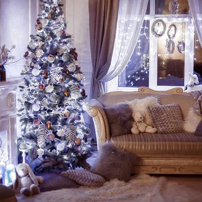 JMEXSUSS 66ft 200 LED White Christmas Lights Indoor Bedroom, Connectable White String Lights Outdoor Clear Wire, 8 Modes Twinkle String Lights Plug in for Room Tree Wedding Christmas Decoration-VerdiqueGarden