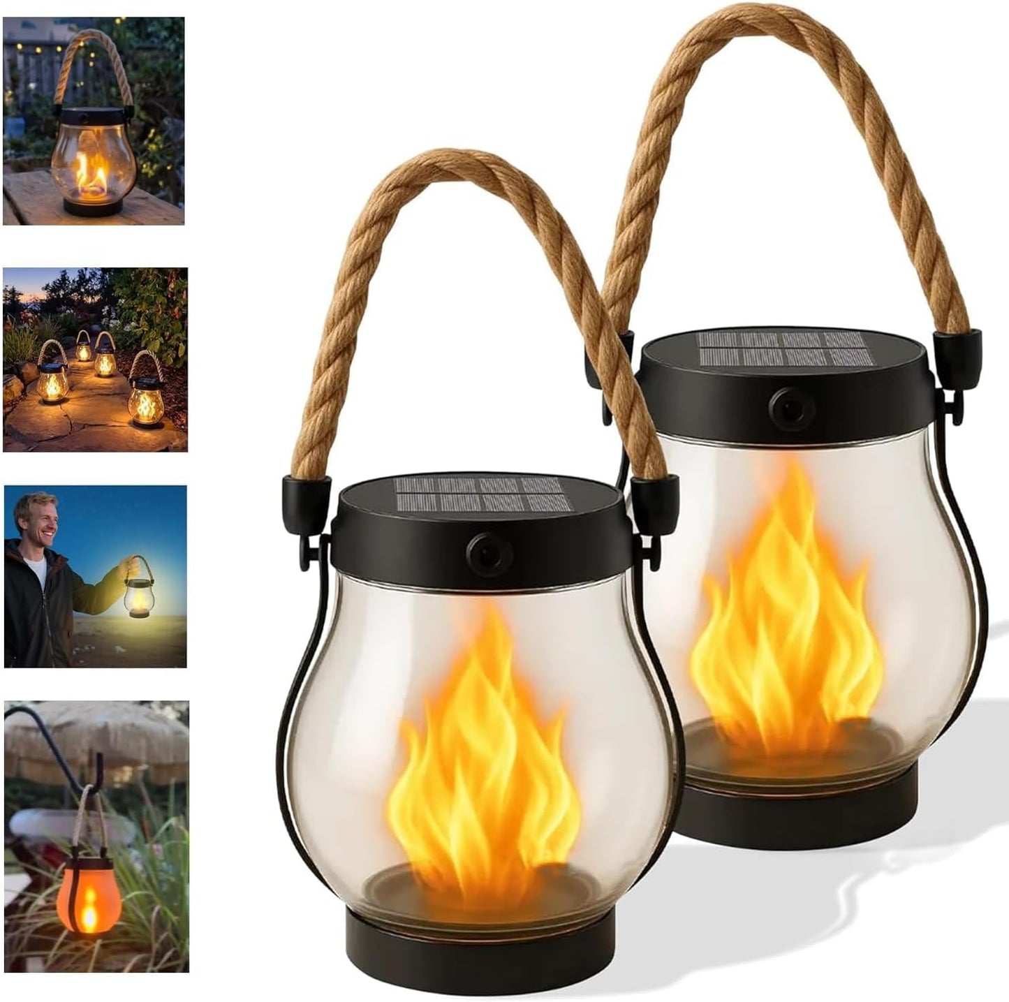 Kaliqo Solar Lanterns Outdoor Lights, Hemp Rope Flame Lights, Dancing Flame Solar Lights,It is Suitable for Outdoor Camping, Home Garden Decoration, Etc. (2pcs)-VerdiqueGarden