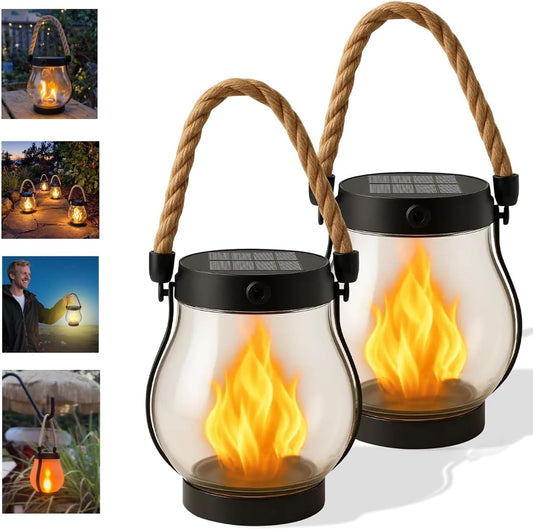 Kaliqo Solar Lanterns Outdoor Lights, Hemp Rope Flame Lights, Dancing Flame Solar Lights,It is Suitable for Outdoor Camping, Home Garden Decoration, Etc. (2pcs)-VerdiqueGarden