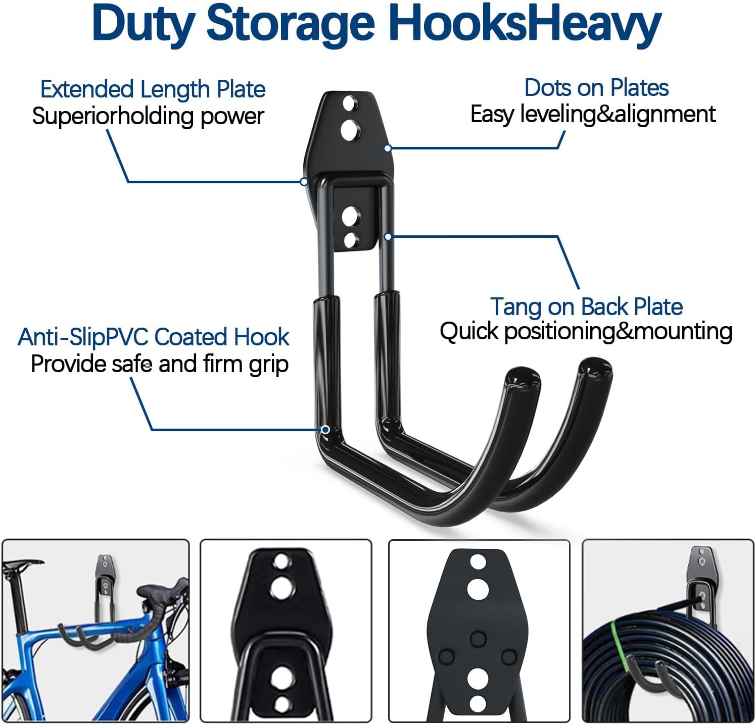 3-H Large Garden Hose Holder Wall Mount 4 Pack,Solid Steel Hose Hanger,Water Hose Holders for Outside,Perfect for Hanging Outdoor Air Hose,Ropes,Pipes,Garden Tools,Ladders,Bikes,Bulk Items(Black)-VerdiqueGarden