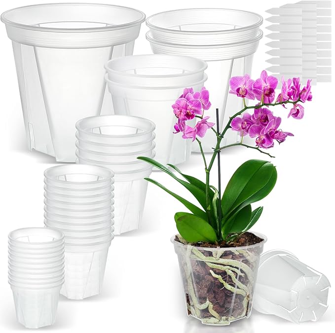 3.9-9.4 Inch Big Size Clear Nursery Pots with Drainage, 6 Sizes 30 Packs Nursery Garden Pots with 30 Plant Labels for Seedling Plants, Nursery Pots Variety for Indoor Outdoor Seed Starter Flower Pots-VerdiqueGarden