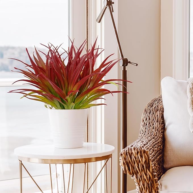 32Pcs Artificial Grass Fake Plants 17.3in Outdoor Plants UV Resistant Greenery Stems Fake Grass for Home Window Garden Office Patio Pathway Front Porch Décor Light Green & Red-VerdiqueGarden