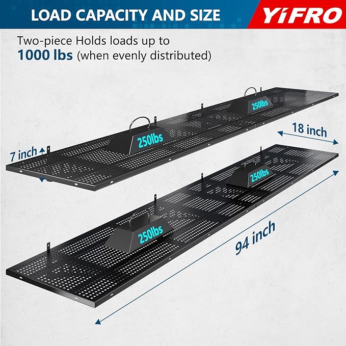 4-Pack 1.5x4ft Heavy Duty Garage Wall Shelving, 1000 lbs Load Capacity, Garage Shelving Wall Mounted, Garage Storage Rack with Hooks, Black-VerdiqueGarden