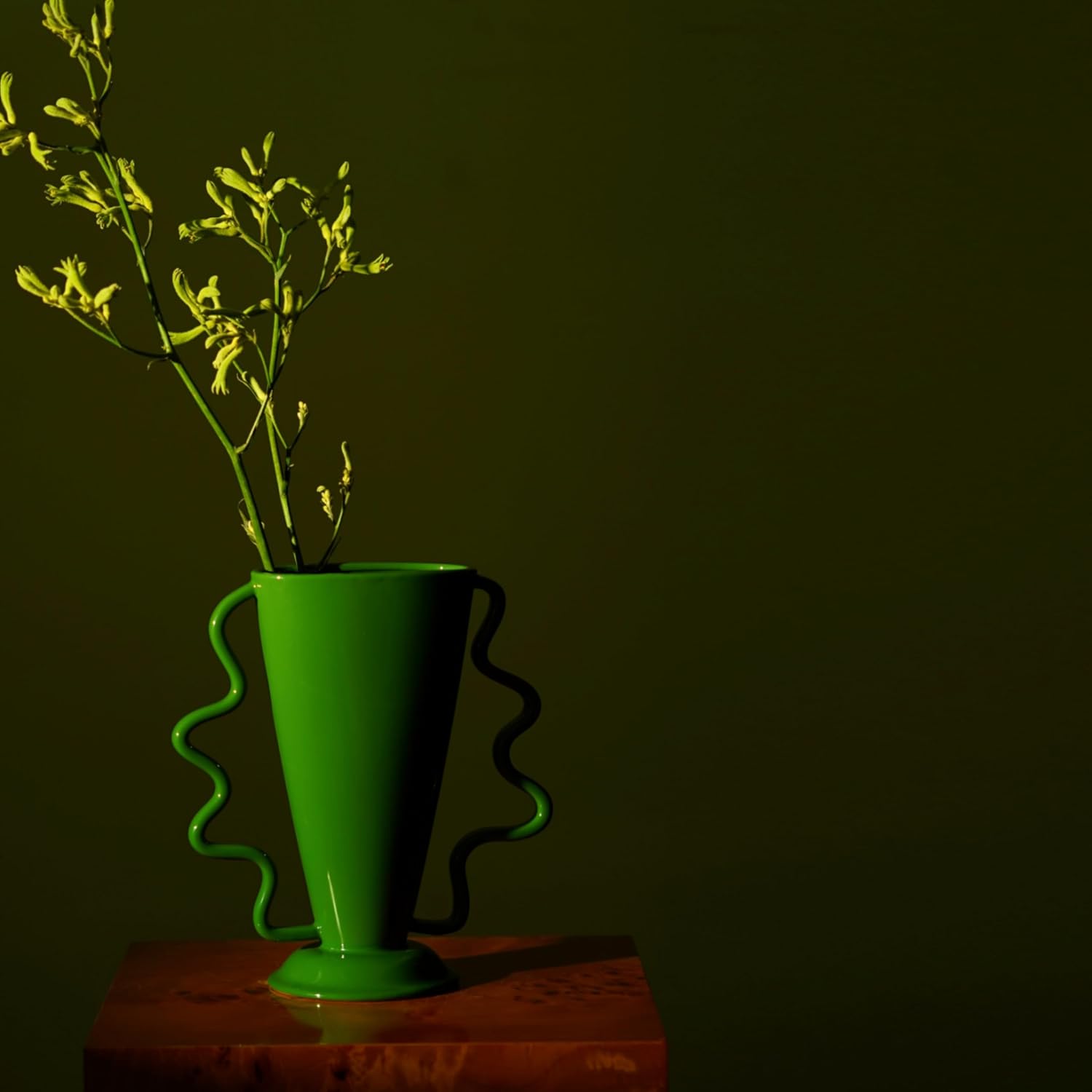 Wild Works Green Rotary Vase Medieval Flower Vessel Living Room Entrance Personalized Simple Wabi Sabi Decorative Ornament Ceramic Ornament-VerdiqueGarden