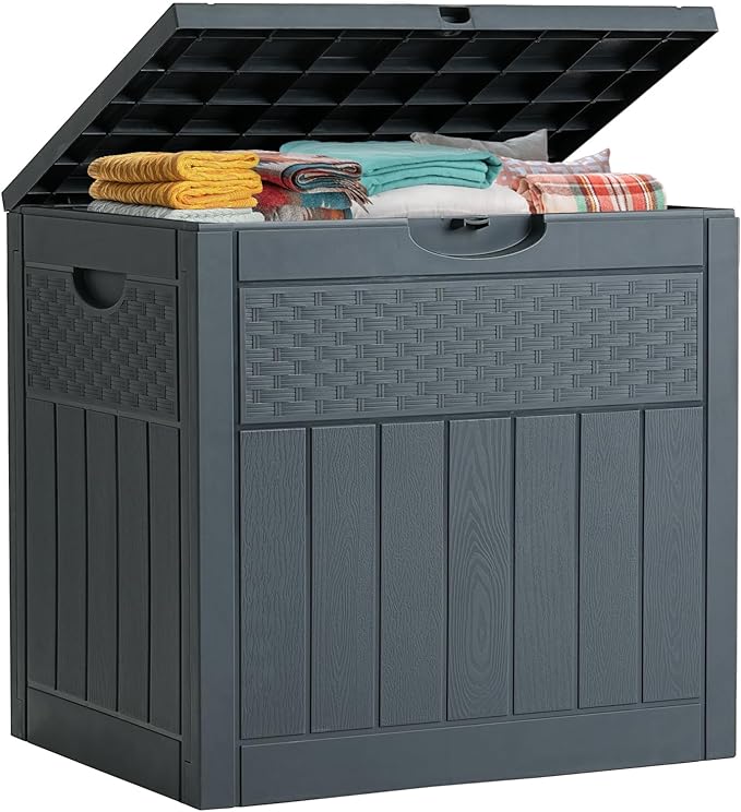 33 Gallon Resin Deck Box, Weatherproof Outdoor Storage Box for Patio, Garden, Pool, and Yard, Lockable Waterproof Bin for Tools, Cushions, and Accessories, Grey-VerdiqueGarden