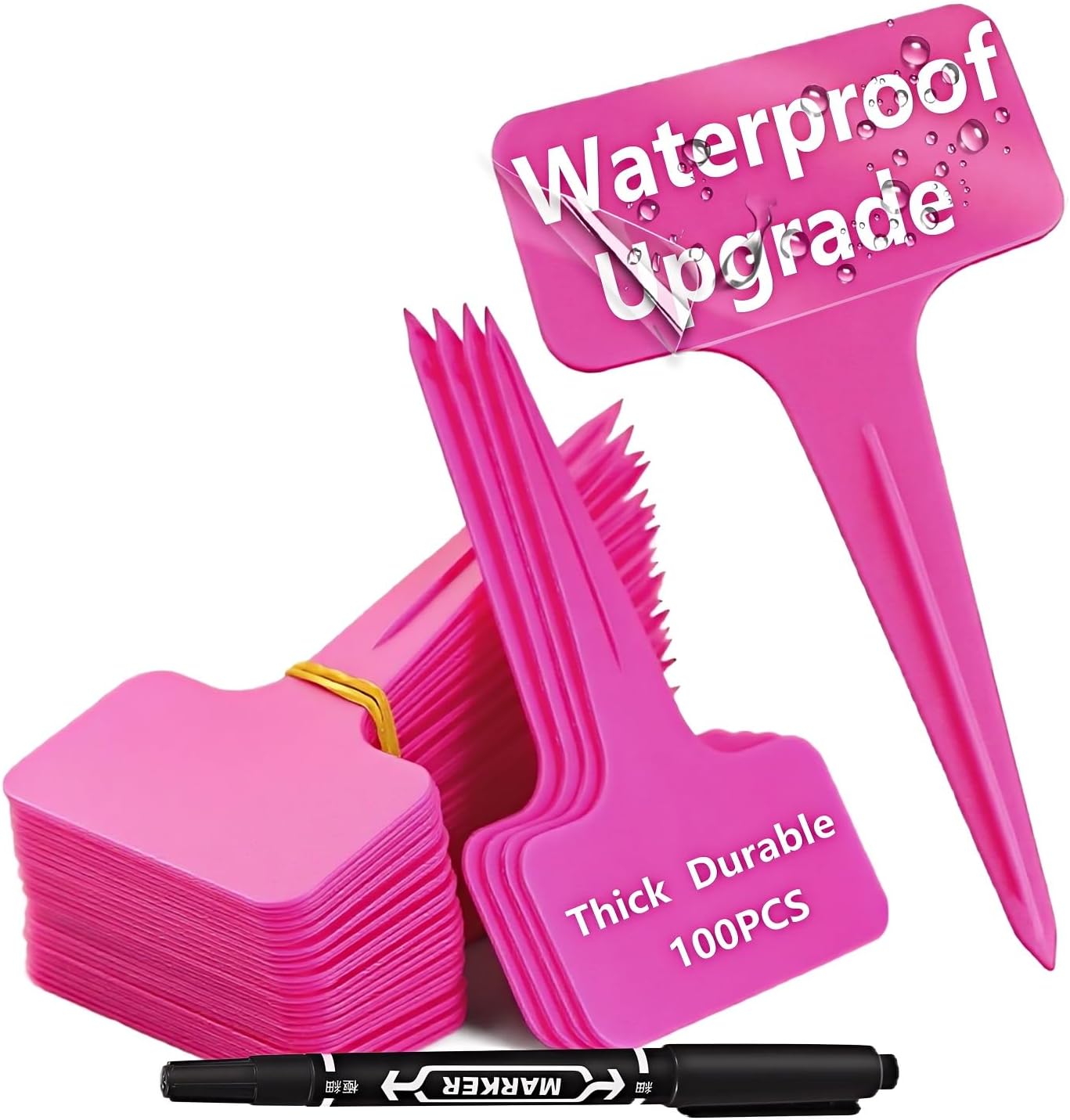 100 Pcs Waterproof Pink Durable Plastic Plant Outdoor Garden Labels Nursery Markers T-Type Thick Tags Re-Usable for Vegetables Seedlings-VerdiqueGarden