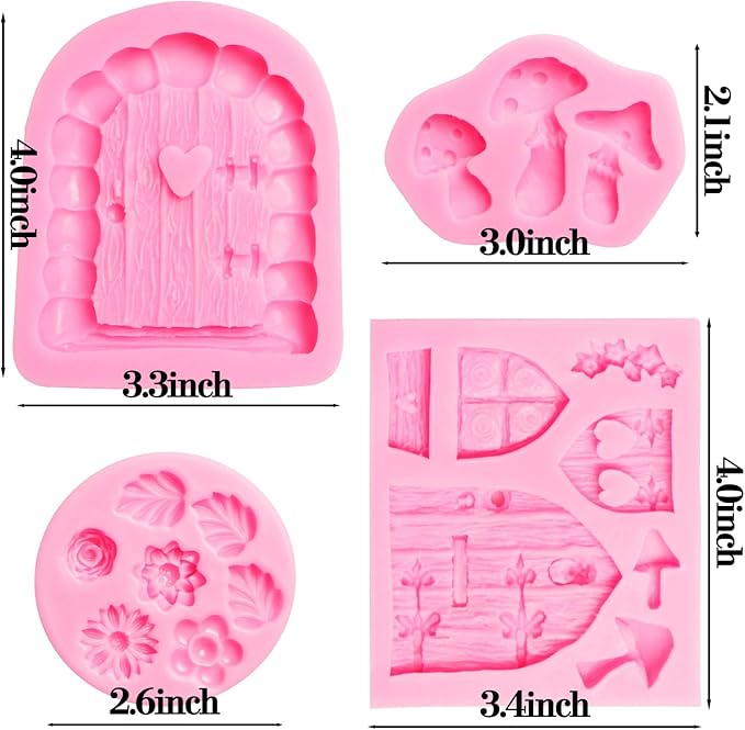 Fairy Garden Door Silicone Molds, Enchanted Vintage Gnome Home Window Door Fondant Molds, Mushroom Flower Leaf Chocolate Baking Molds for Cake Decoration Cupcake Topper Candy Clay Resin-VerdiqueGarden