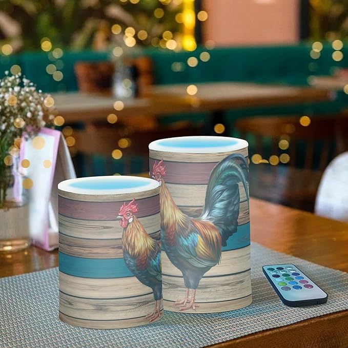 Flickering Flameless Candles, Rooster LED Candles with Remote Timer, Set of 2 Battery Operated Candle for Valentine Wedding Birthday-VerdiqueGarden