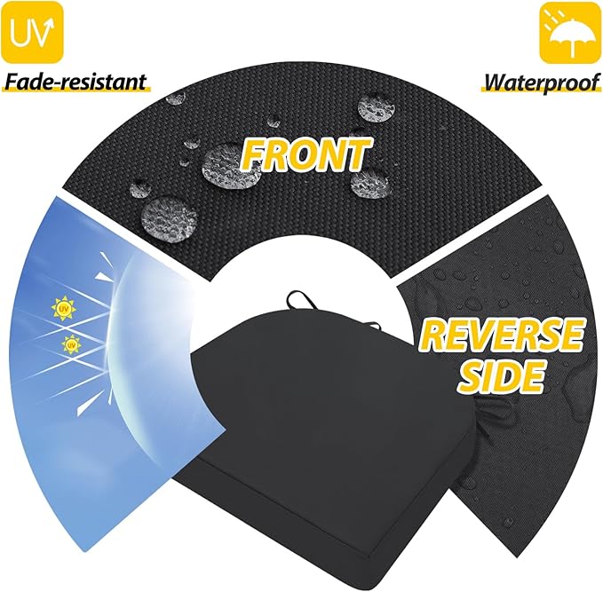 AAAAAcessories Outdoor Seat Cushions for Chairs, Waterproof, Fade-Resistant Patio Furniture Replacement Cushions, 17" x 16" x 2", Set of 2, Black-VerdiqueGarden