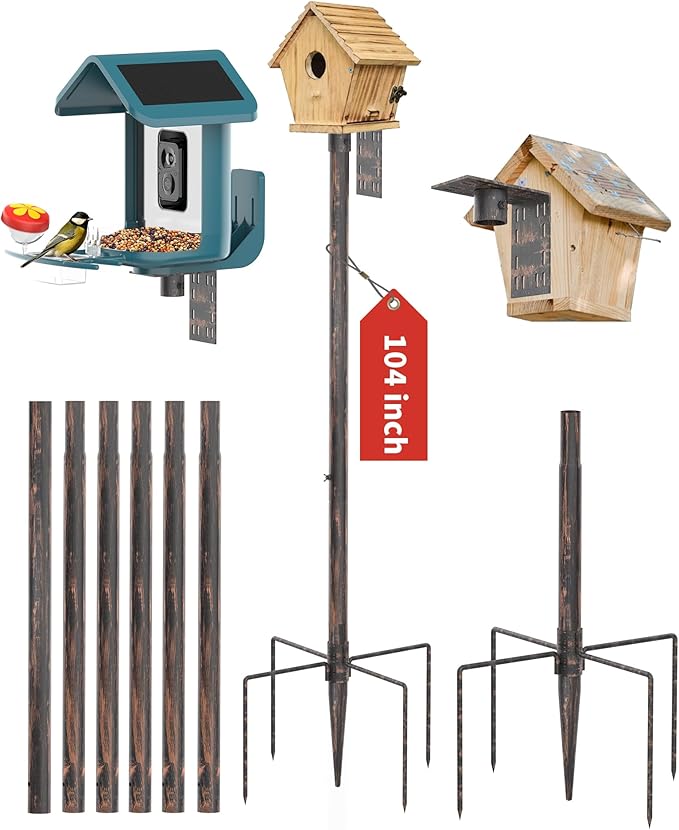Bird Feeder Pole Stand – 104 Inch Height Feeding Station with 1-Inch Dia Heavy Duty for Hanging Feeders, Bird House Pole Mount Kit for Outdoor, Slip-Fit Connection，Copper Brushed-VerdiqueGarden