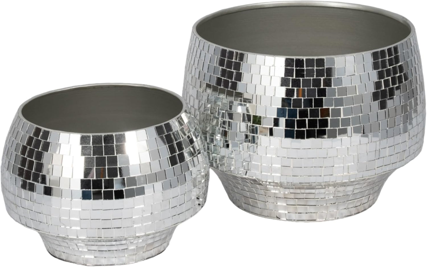 Flower Pots and Planters for Home Decor – Mosaic Indoor and Outdoor Plant Pots for Garden, Patio, or Room – Modern Pots for Indoor Plant Stand for Herbs, Succulents, or Ferns Set of 2 – 8", 6" Silver-VerdiqueGarden