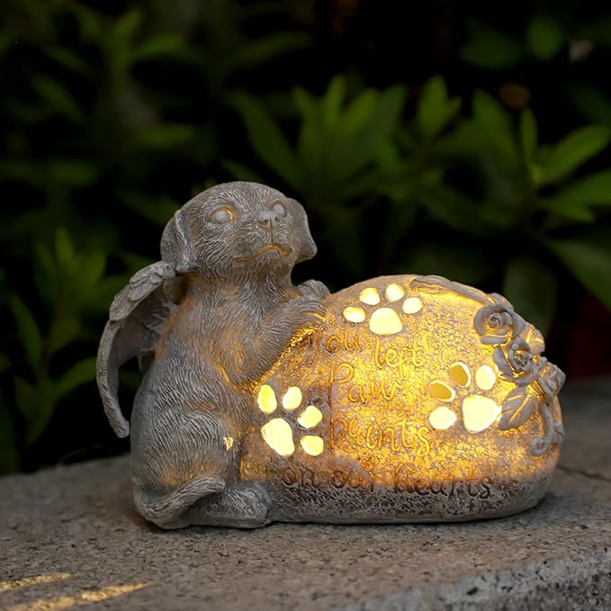 Dog Memorial Gifts Outdoor Statue with Solar Lights,Outdoor Resin Pet Ornament Grave Memorial Angel Decor Stone Effect-VerdiqueGarden