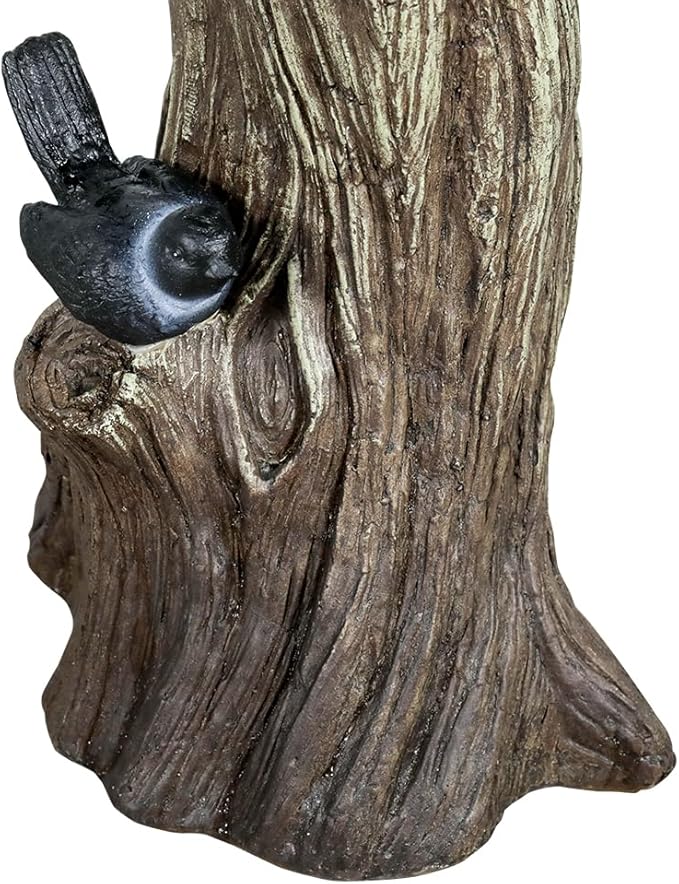 SKYFIRE 23” Tall Fibre Reinforced Concrete Birdbaths with Birds for Patio, Woodland Tree Trunk Decorative Outdoor Bird Bath for Garden，Pedestal Birdbaths for Outdoors, Garden, Patio, Lawn, Backyard-VerdiqueGarden