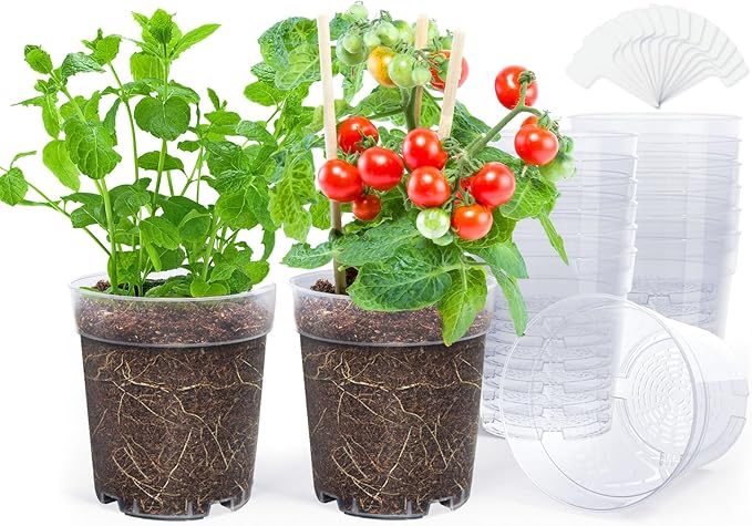 homenote Clear Nursery Pots for Plants,7 Inch Plant Pot for Planting Plastic Seedling with Drainage Holes Seed Starter Flower High Transparency with 20 Labels (15 Pack)-VerdiqueGarden