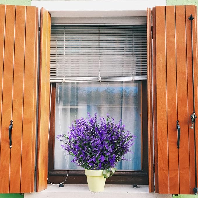 8 Pack Artificial Plants Flowers Grass Shrubs Lavender No Fade Faux Plastic Flowers Outdoor for Farmhouse Garden Porch Patio Indoor Wedding Decoration Greenery Fake Plants uv Resistant-VerdiqueGarden