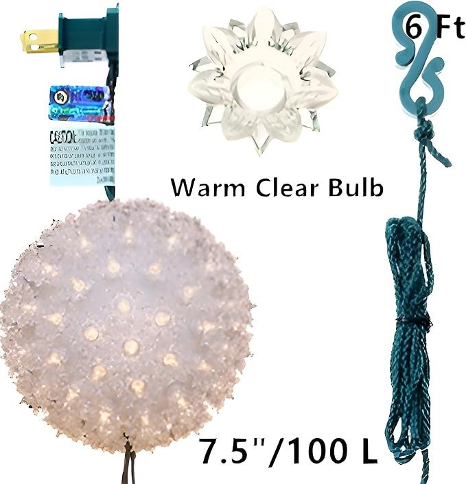 100 Clear Warm Christmas Sphere Light, UL Certified and Commercial Grade 7.5 Inches Hanging Sphere, for Indoor and Outdoor Party, Garden, Gate, Patio, Trees.-VerdiqueGarden
