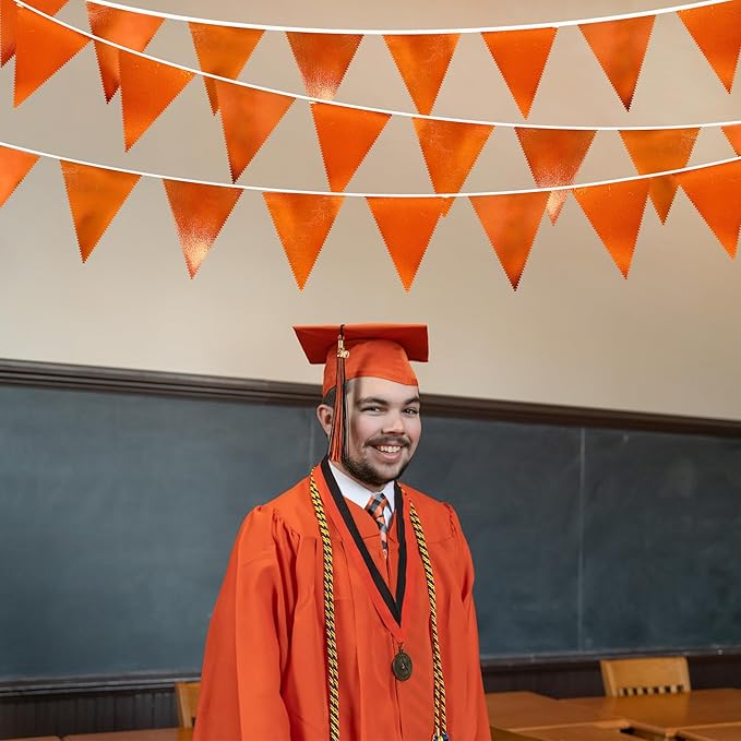 Orange Party Decorations Metallic Fabric Triangle Pennant Banner Flag Bunting Garland for Fall Autumn Thanksgiving Graduation Birthday Wedding Bridal Shower Baby Shower Anniversary Party Supplies-VerdiqueGarden