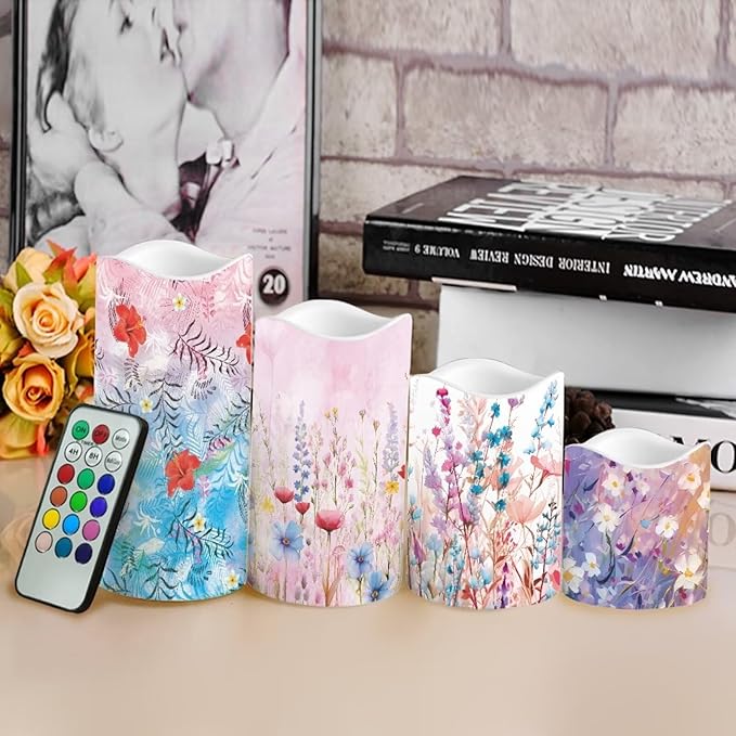 Ystardream Candle Sets for Women Gift Elegant Flower Flickering Flameless Candles Unity Candles for Wedding Ceremony Set,Beautiful Addition to Any Dinner Table,Bedroom,Outside Party-VerdiqueGarden