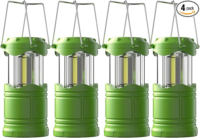Lichamp LED Camping Lantern, 4 Pack Battery Powered Flashlight for Power Outages, Portable Collapsible Hanging Light Essential for Home, Outdoor, Emergency Lamp Survival Kit Gear for Hurricane, Green-VerdiqueGarden