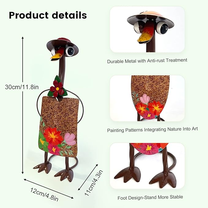 HONGLAND Duck Metal Yard Art - Duck Couple Garden Decor, Shovel Ornaments Outdoor Statue - 2 Pack Farmhouse Patio Balcony Gardening Gifts for Women-VerdiqueGarden