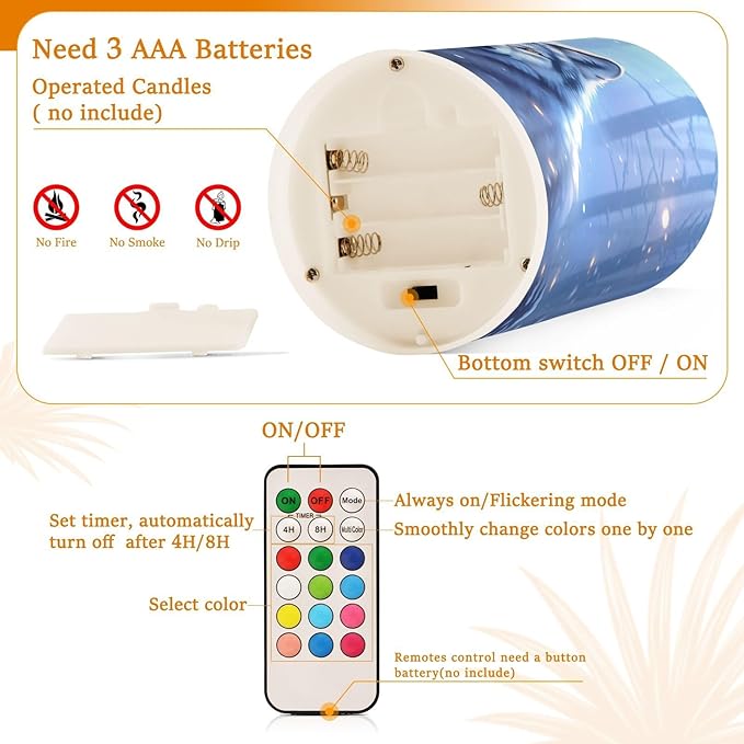 Flickering Flameless Candles, Wolf Winter Forest LED Candles with Remote Timer, Set of 2 Battery Operated Candle for Valentine Wedding Birthday-VerdiqueGarden