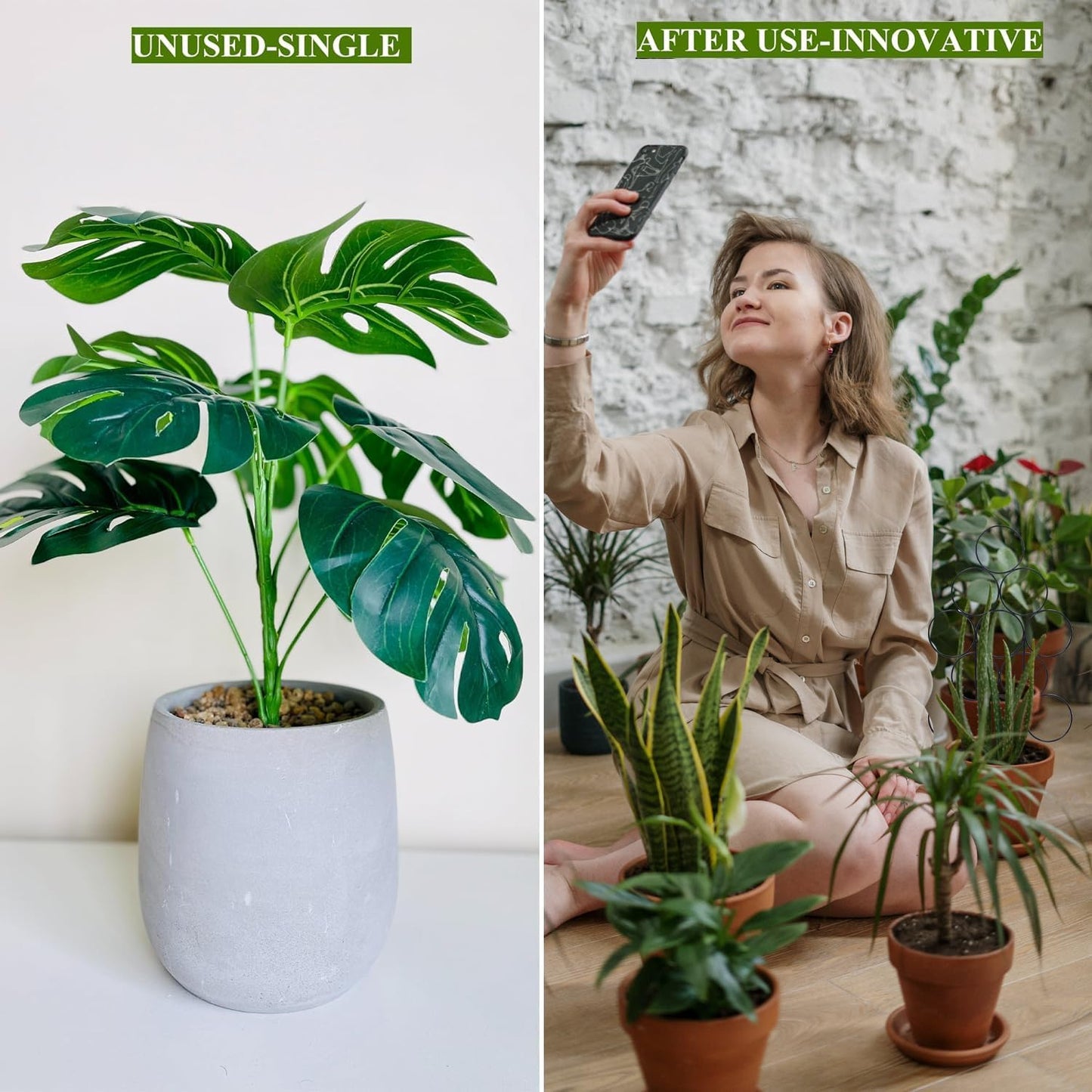 15.7 Inch Plant Trellis Indoor for Potted Plants 2 Pack Indoor Houseplant Trellis for Climbing Plants Stackable for Vine Ivy Support(15.7inch Black)-VerdiqueGarden