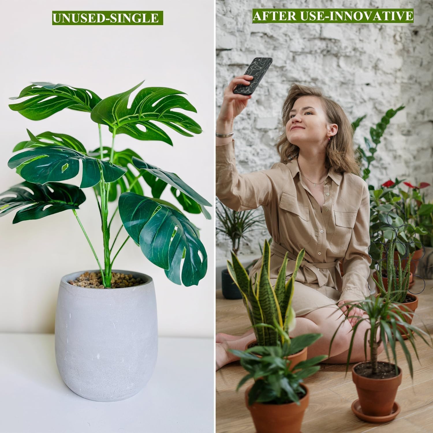 15.7 Inch Plant Trellis Indoor for Potted Plants 2 Pack Indoor Houseplant Trellis for Climbing Plants Stackable for Vine Ivy Support(15.7inch Black)-VerdiqueGarden