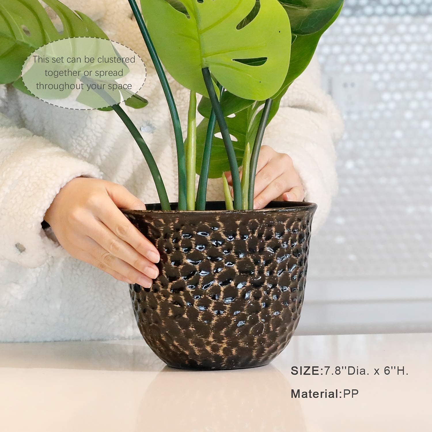 Worth Garden Plastic Round 8 Inch Planters for Indoor Plants Set of 6 Outdoor Resin Flower Pots Colorful with Drainage Hole Rubber Plug Retro Appearance Home Christmas Decorative Containers Multicolor-VerdiqueGarden