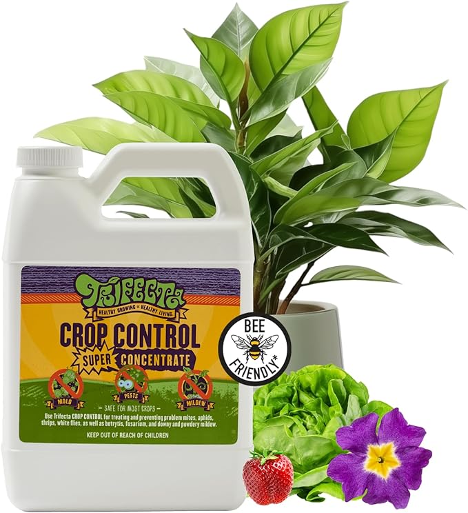 Trifecta Crop Control Super Concentrate All-in-One Natural Pesticide, Fungicide, Miticide, Insecticide, Help Defeat Spider Mites, Powdery Mildew, Botrytis, Mold, and More on Plants 4 OZ-VerdiqueGarden