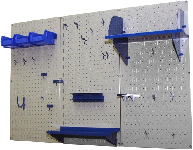 Wall Control Pegboard Organizer 4 ft. Metal Pegboard Standard Tool Storage Kit with Gray Toolboard and Blue Accessories-VerdiqueGarden