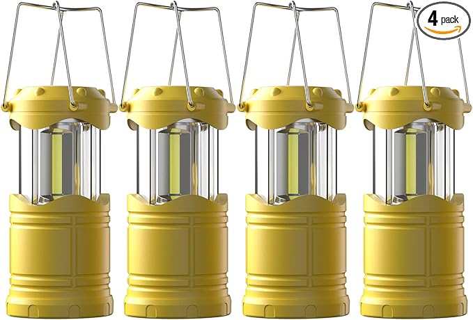 Lichamp LED Camping Lantern, 4 Pack Battery Powered Flashlight for Power Outages, Portable Collapsible Hanging Light Essential for Home, Outdoor, Emergency Lamp Survival Kit Gear for Hurricane, Yellow-VerdiqueGarden