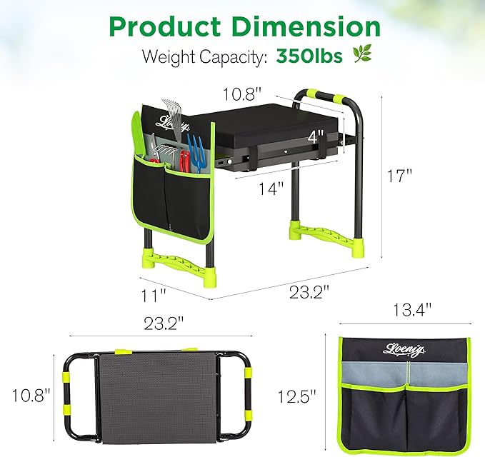 10.8” Wide Garden Kneeler and Seat, Heavy Duty Foldable Gardening Stool with Tool Belt Pouch, Included Thickened Kneeling Pad, Portable Gardening Bench Chair for Seniors & Parents-VerdiqueGarden