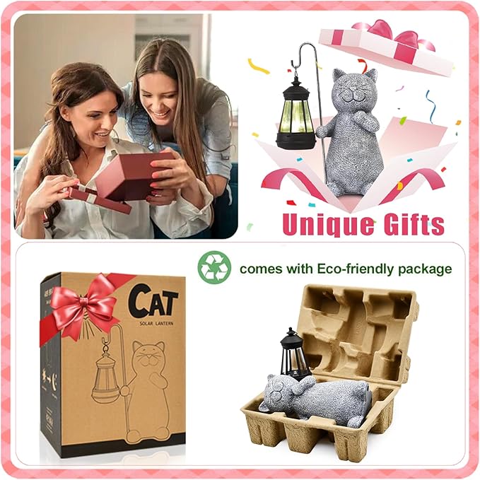 Garden Decor Solar Statues for Mom Grandma Birthdays for Women Sister Wife Lady - Front Patio Balcony Yard Art Lawn Ornaments Porch Outdoor Outside Decorations (Cat)-VerdiqueGarden