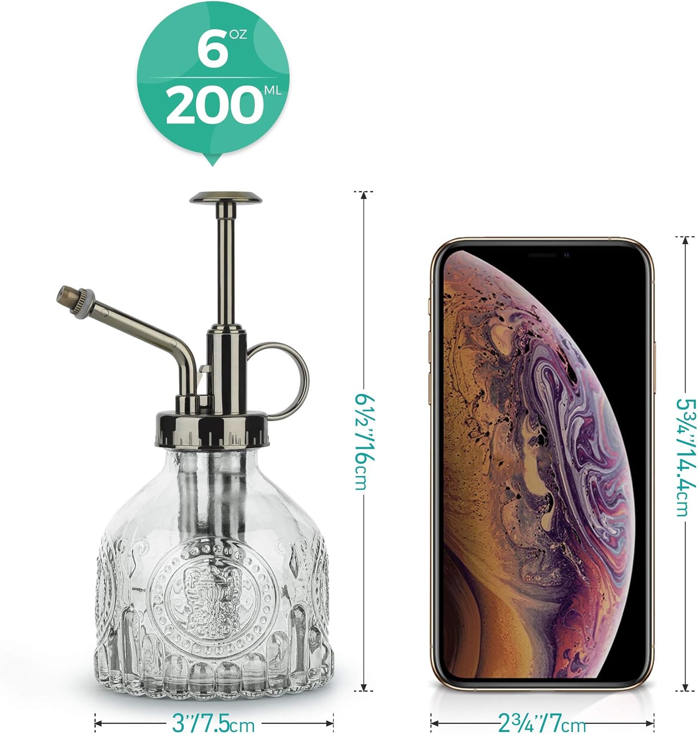 T4U Glass Plant Mister 200ML, Vintage Spray Bottle with Top Pump Fine Mist Garden Flower Sprayer Small Decorative Spritzer Watering Can Gift for Indoor Outdoor Succulent House Plant (Clear)-VerdiqueGarden