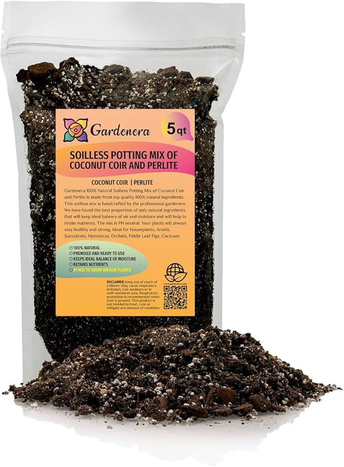 Premium Coco Coir and Perlite Potting Mix, Soil for Maximum Plant Growth, Perfect for Indoor and Outdoor Container Gardens by Gardenera - 5 Quart-VerdiqueGarden