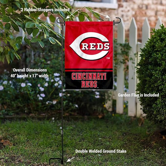 Cincinnati Reds Garden Flag with Stand Holder-VerdiqueGarden