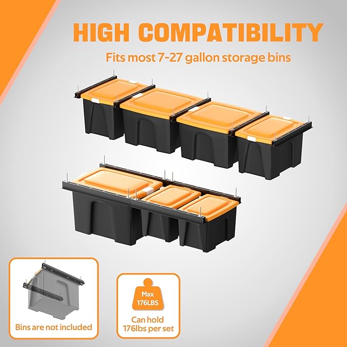 Ultrawall Overhead Garage Storage Rack, Heavy Duty Ceiling Storage Rack, 26 Inch Adjustable Ceiling Bin Storage System, 5 Sets for 4 Bins-VerdiqueGarden