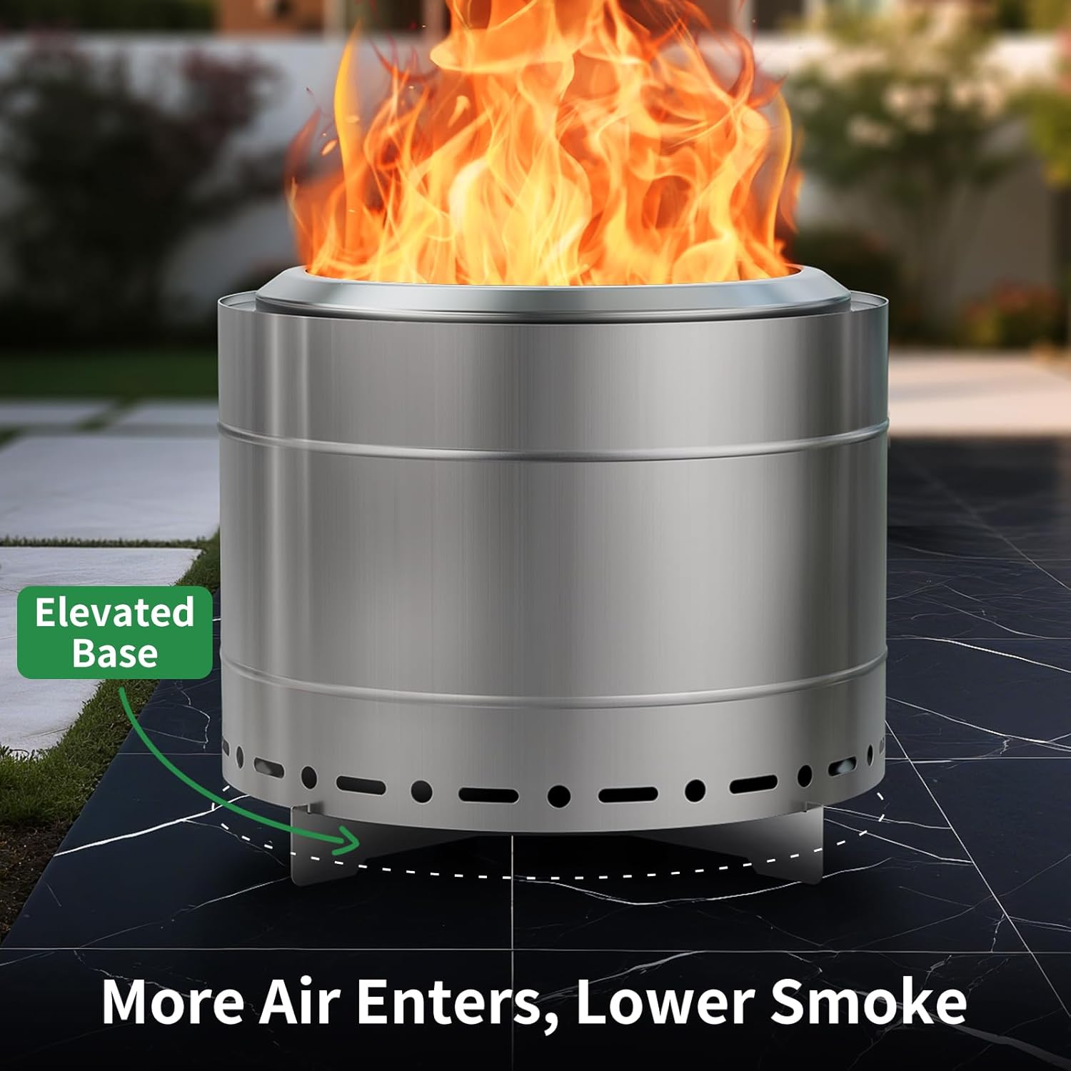 19.5 inch Smokeless Fire Pit with Carry Bag, Stainless Steel Outdoor Smokeless Firepit, Wood Burning Fire Pits for Camping, Bonfire,Low Smoke Firepit for Outside(Silver)-VerdiqueGarden