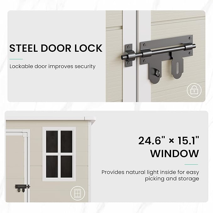 UDPATIO Outdoor Storage Shed 5x3 FT, Plastic Garden Shed for Bike, Garbage Can, Tool, Outside Sheds & Outdoor Resin Shed with Lockable Door for Backyard, Patio, Lawn, Sandstone-VerdiqueGarden