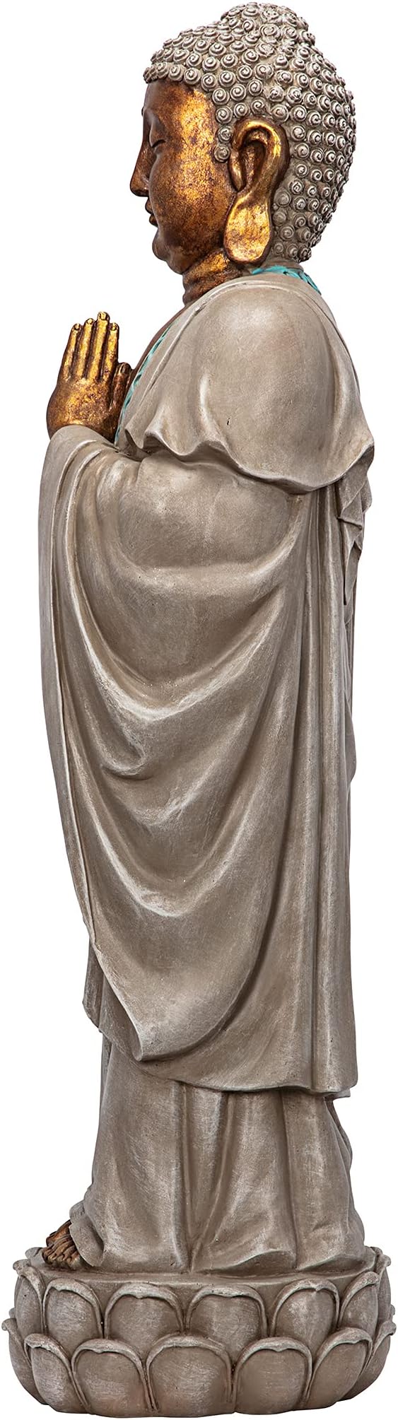 Design Toscano Bodh Gaya Asian Garden Statue, 9 inches wide, 30 inches tall, Cast Stone Resin, Faux Stone & Metallic Finish-VerdiqueGarden